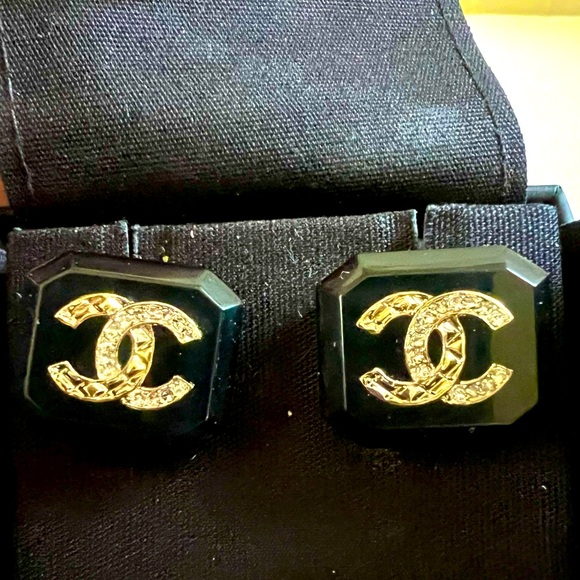Chanel Resin Black and Gold Earrings